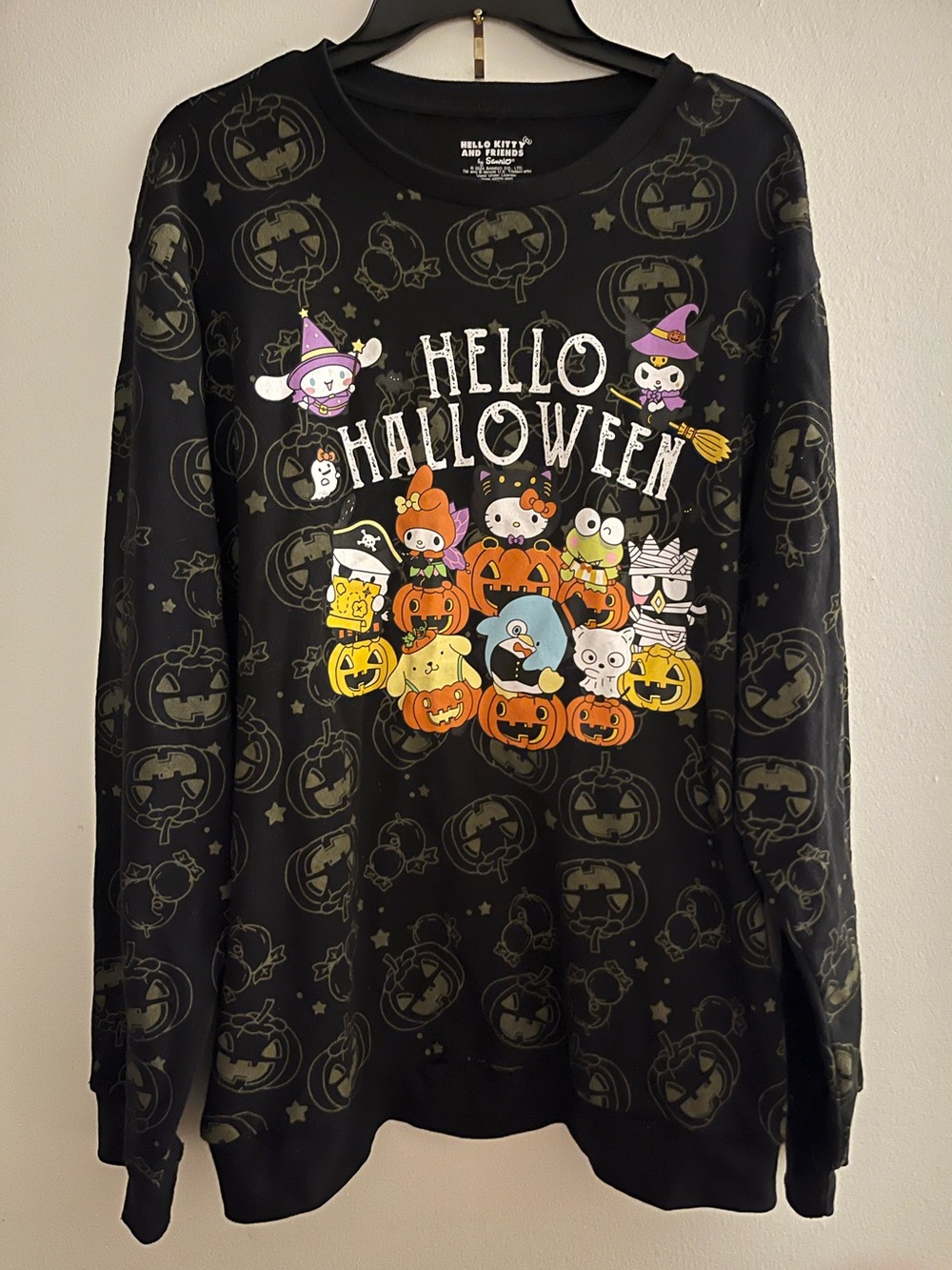 Hello Kitty Halloween Sweatshirt - Black with Orange & White Graphics XXL